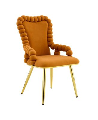 Set of 2 Orange Puffy Bubble Chairs with Gold Legs, Velvet Dining Chairs