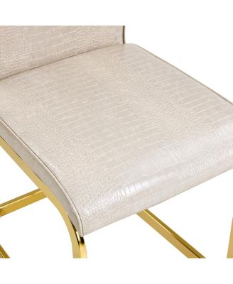 Set of 4 Retro Alligator Upholstered Dining Chairs with Crystal Buckle & Gold Legs