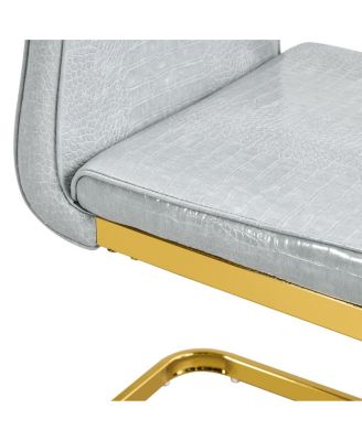 Set of 2 Retro Alligator Upholstered Dining Chairs with Crystal Buckle & Gold Legs