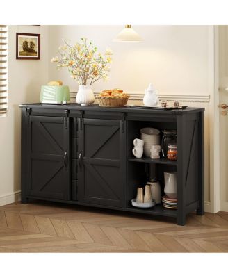55.1-Inch Farmhouse Sideboard with Sliding Barn Doors & 4 Drawers