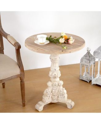 Accent Coffee Table, Antique Pedestal, Solid Wood Top, Natural+Antique White