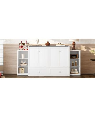 Full-size Murphy bed with storage drawers and shelves