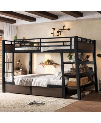 Full Size Metal Bunk Bed with Storage, LED, and USB