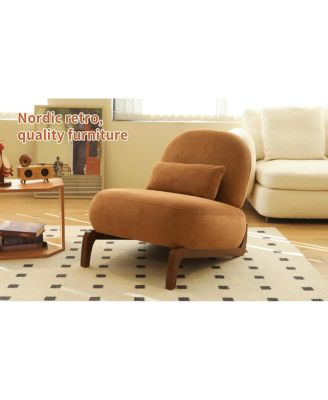 Cute Velvet Accent Chair with Solid Wood Legs