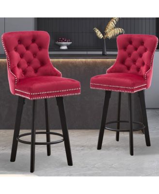 Modern Velvet Swivel Bar Stools with Button Tufting and Rivet Trim