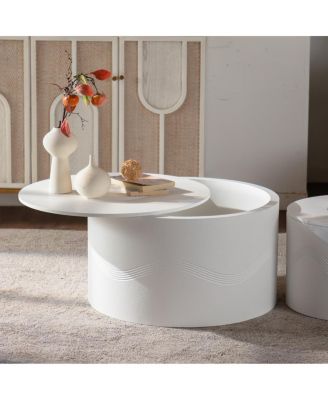 Set of 2 White Round Coffee Tables with Hidden Storage (26.77"/19.69)