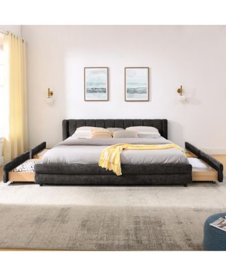 King Size Upholstered Bed Frame with Storage Drawer (86.5"84"29.5)