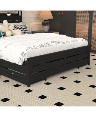 Queen-size bed frame with storage headboard, 12 drawers, LED lights