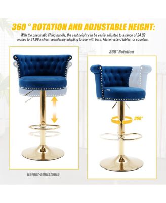 Velvet 360° Rotating Bar Chair with Adjustable Height and Soft Pillow