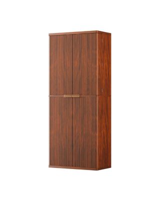 72" Modern Fluted Wood Kitchen Pantry Cabinet with 6 Shelves