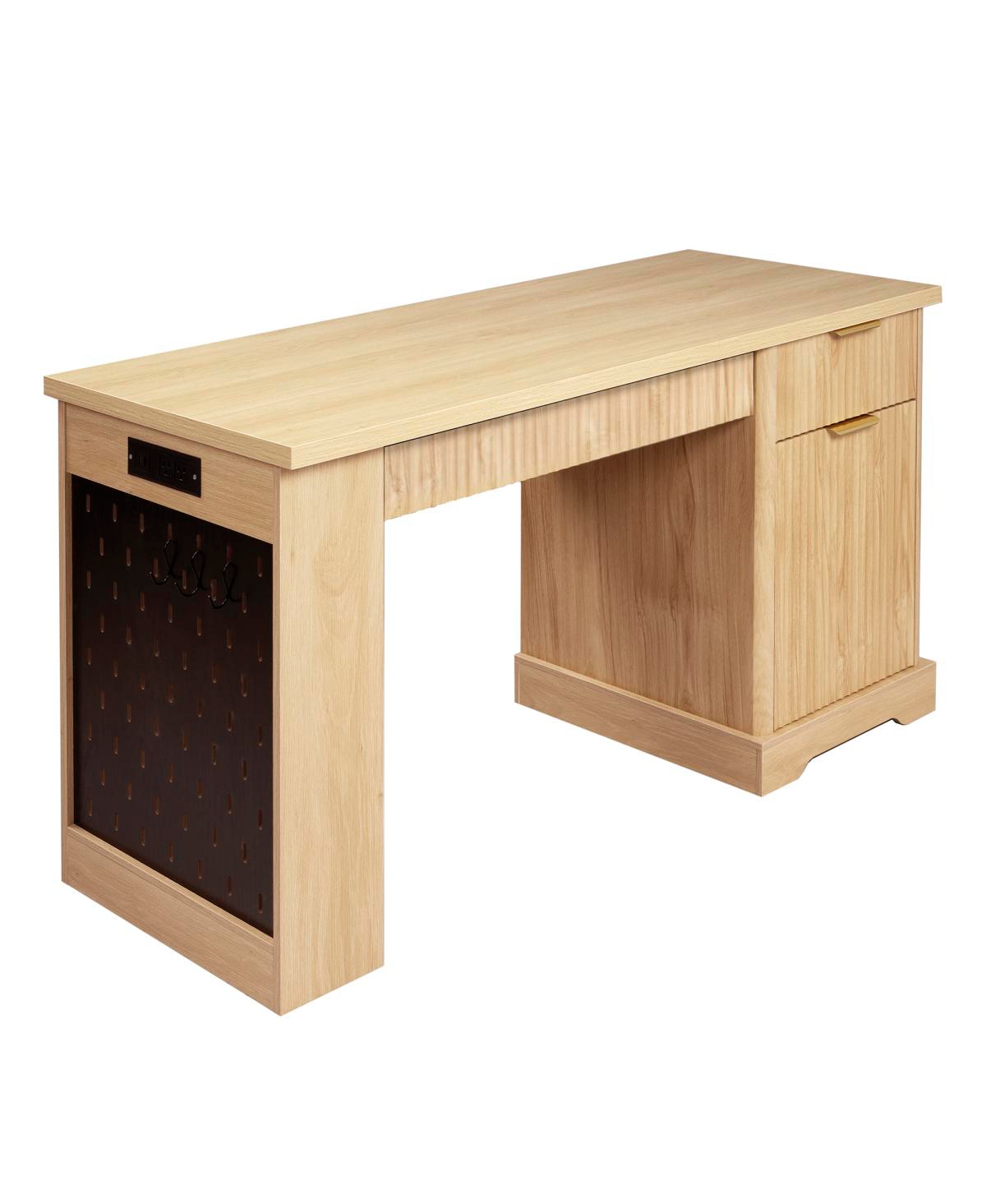 Streamdale Furniture 55" Modern Fluted Office Desk with Storage, Drawers, Power Outlet & Shelves