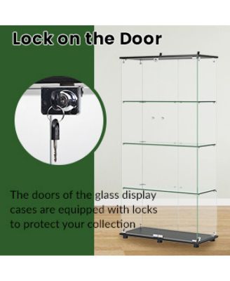 Glass Display Cabinet with Lock, 4-Shelf Double Doors