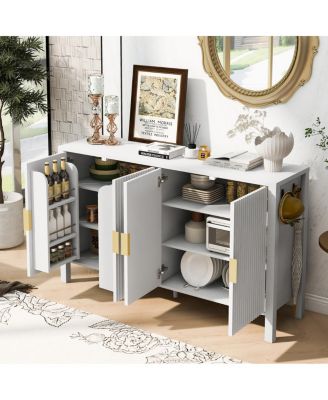 Modern 57.5" Stripe 4-Door Storage Cabinet with Racks & Hooks