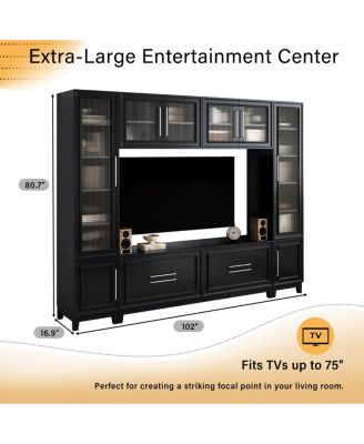 Modern Entertainment Center with Glass Doors & Drawers