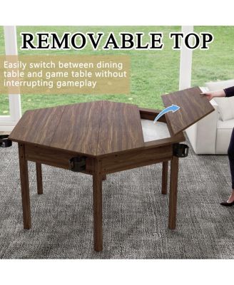 Board Game Table with Removable Top for 6 Players - Rustic Brown