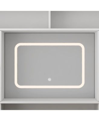 Streamdale Farmhouse Dressing Table with Lighted Mirror and Drawer, White