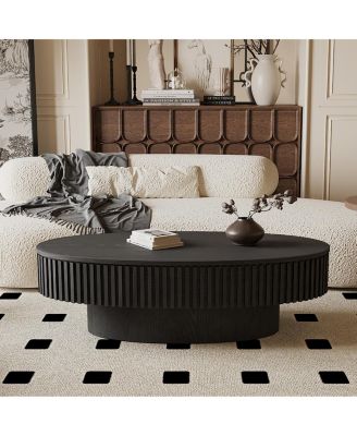 47" Oval Black Wood Veneer Coffee Table with Storage