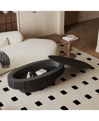 47" Oval Black Wood Veneer Coffee Table with Storage