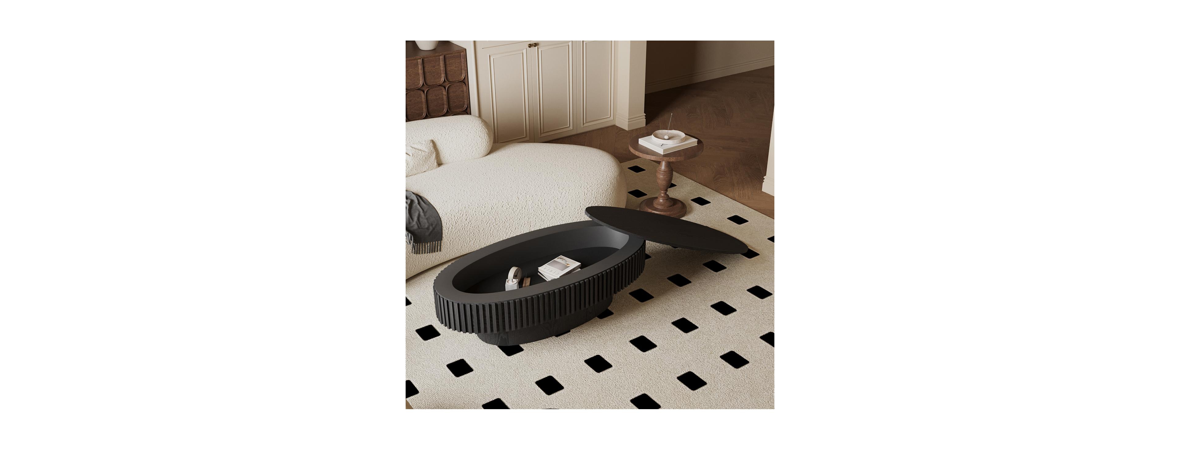 Streamdale Furniture 47" Oval Black Wood Veneer Coffee Table with Storage