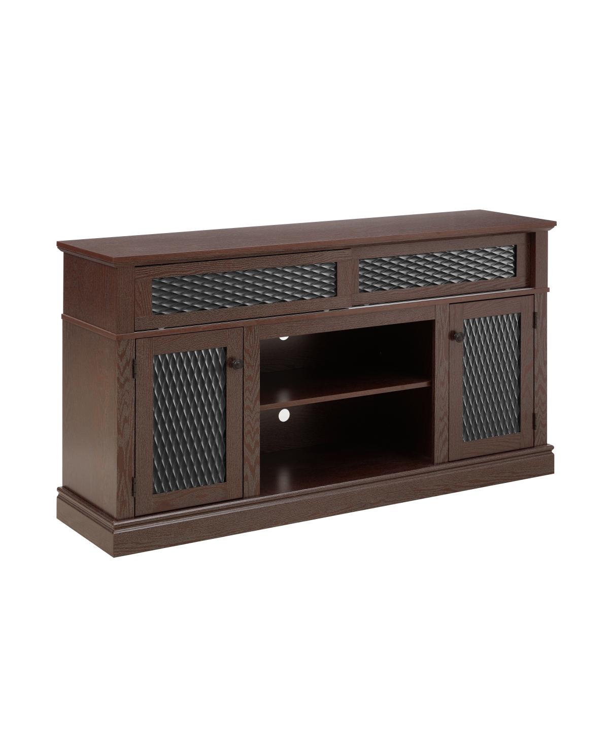 Streamdale Furniture Embossed Tv Stand with Sliding Door, Dark Cherry, 58.27"W