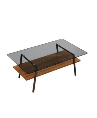 Rectangle Coffee Table, Tempered Glass, Black Metal Legs, Modern Living Room