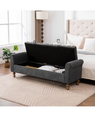 Modern Upholstered Storage Bench - Charcoal