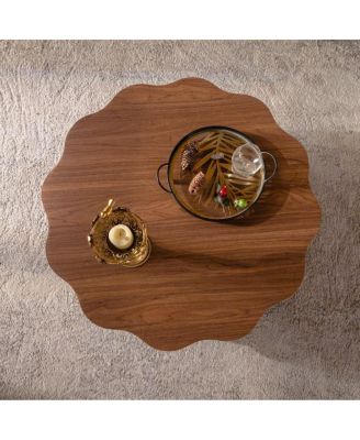 31.5" Scalloped Edge Walnut MDF Wood Grain Center Table - Modern Irregular Round Coffee Table