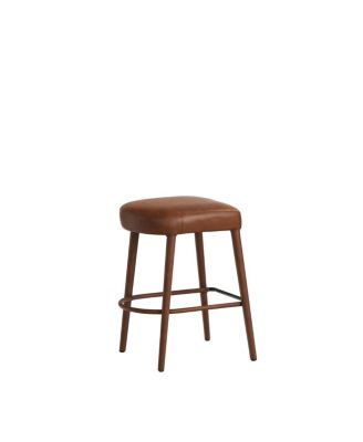 Counter Height Backless Brown Faux Leather Bar Stool - Padded Seat, Metal Legs (2 Sets)