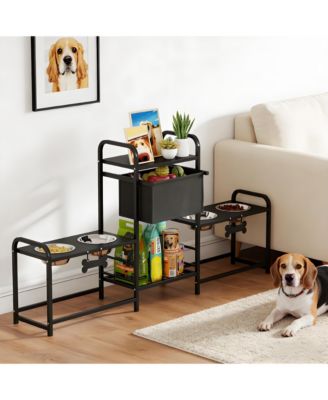 Adjustable Dog Bowl Stand Pet Feeding Station in Black