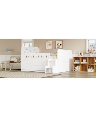 Wooden Full Size Bed with LED Light, Storage Drawers