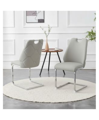 Light Gray Faux Leather Dining Chairs with Gold Mesh Texture, Set of 2