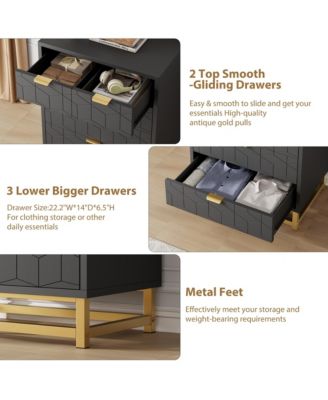 5 Drawer Dresser for Bedroom, Modern Storage Chest with Metal Base, Organizer Cabinet for Living Room
