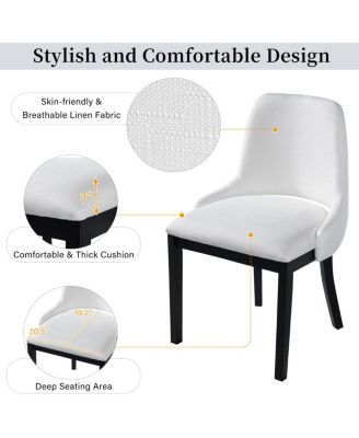 Wooden Dining Chairs Set of 2, Black Linen Upholstered Farmhouse Style Chairs