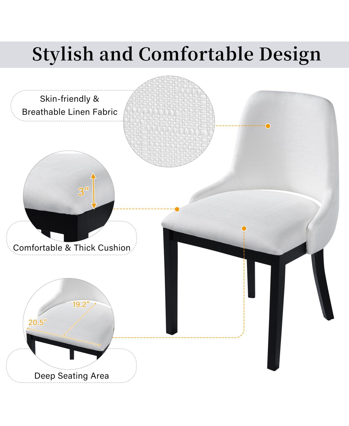 Streamdale Furniture Wooden Dining Chairs Set of 2, Black Linen Upholstered Farmhouse Style Chairs