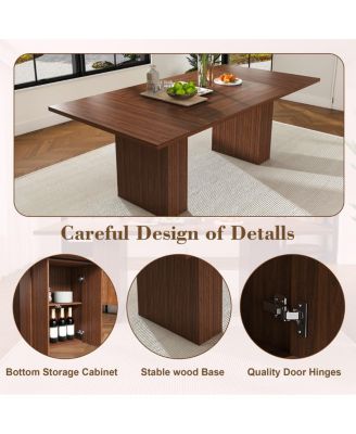 78" Wood Veneer Dining Table Set for 6 with Storage Chairs