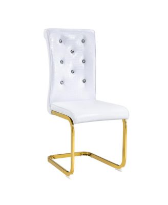  Set of 2 Retro Alligator Upholstered Dining Chairs with Crystal Buckle & Gilded Legs
