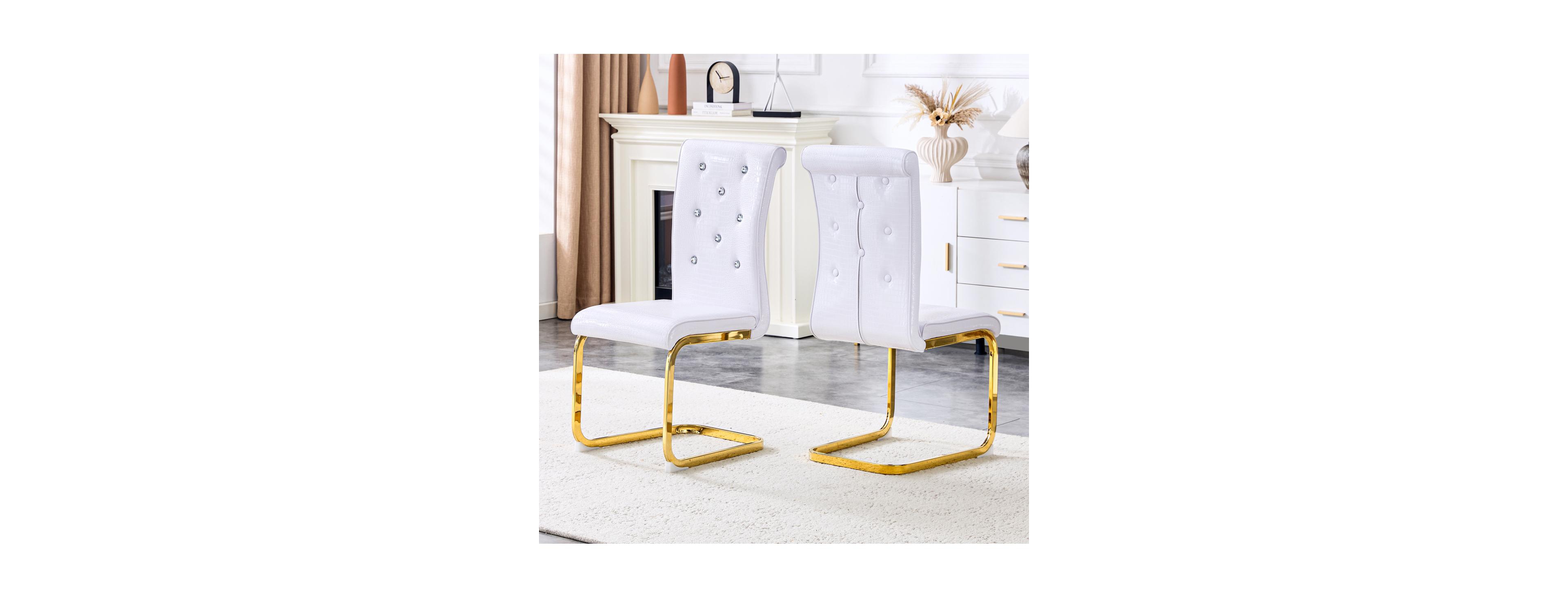 Streamdale Furniture Set of 2 Retro Alligator Upholstered Dining Chairs with Crystal Buckle & Gilded Legs