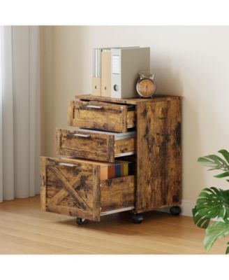 3-Drawer Rolling File Cabinet with Lock, Wooden Mobile Filing Cabinet for Home Office & Under Desk Storage, Rustic Brown