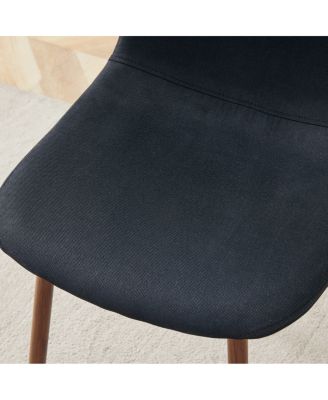 Luxury Simple Chair - Set of 4 Black Linen-Cotton Dining Chairs with Metal Walnut Legs.
