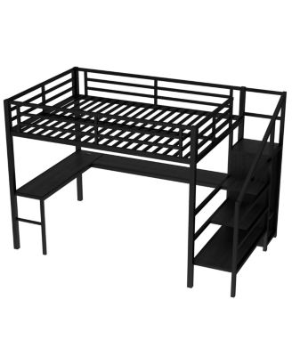 Streamdale Queen Loft Bed with L-Desk, Wardrobe, USB & LED