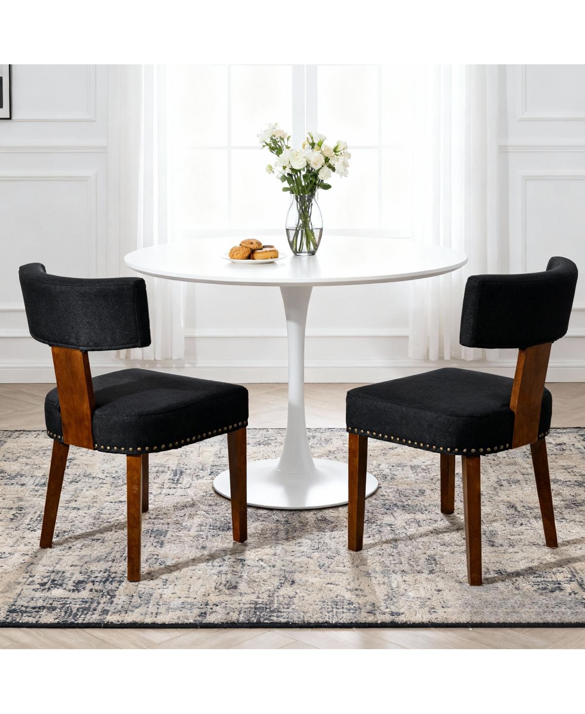Streamdale Furniture Streamdale Mid-Century Modern Dining Chairs Set of 2, Black Linen Upholstered