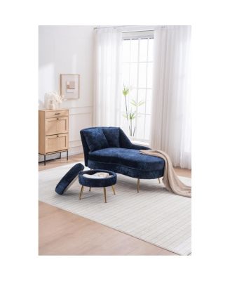 Streamdale 58" Indoor Chenille Chair with Left Armrest & Lumbar Pillow, Footstool Included