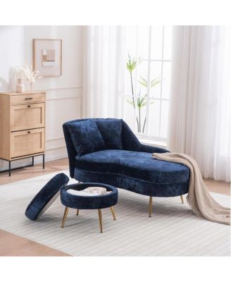 Streamdale 58" Indoor Chenille Chair with Left Armrest & Lumbar Pillow, Footstool Included