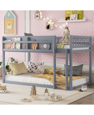 Low Twin Over Twin Bunk Bed with Ladder, Solid Wood
