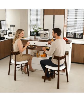 Kitchen Island Set with 2 Chairs, Extendable Rotating Table, 4 Drawers & Cabinets