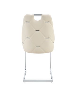 Streamdale Dining Chairs Set of 4, Off-White Faux Leather w/ Gold Mesh, Silver Ring, Chrome Handle