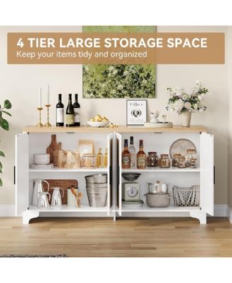 4-Door Boho Sideboard Buffet Cabinet, Rattan Storage Console for Dining Room, Living Room, Kitchen