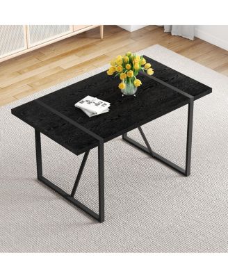 Streamdale Minimalist 55" Retro Rectangular Dining Table with Black Textured Top & Metal Legs