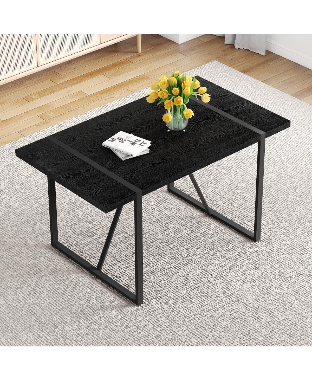 Streamdale Furniture Streamdale Minimalist 55" Retro Rectangular Dining Table with Black Textured Top & Metal Legs