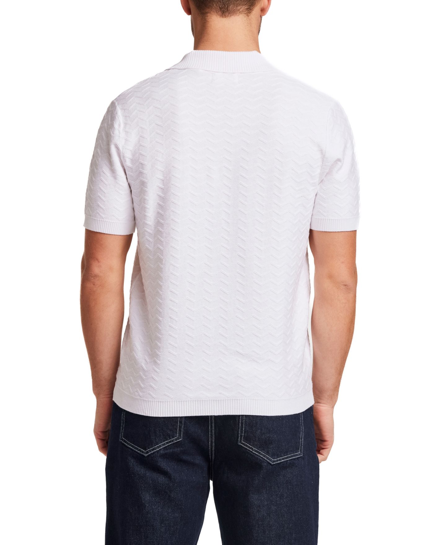 Мужской свитер Weatherproof Vintage Short-Sleeve Zigzag Johnny Collar Polo Sweater, цвет: Экрю — фото 4